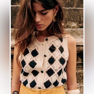 Sezane Ron Top Black Ecru - Size S